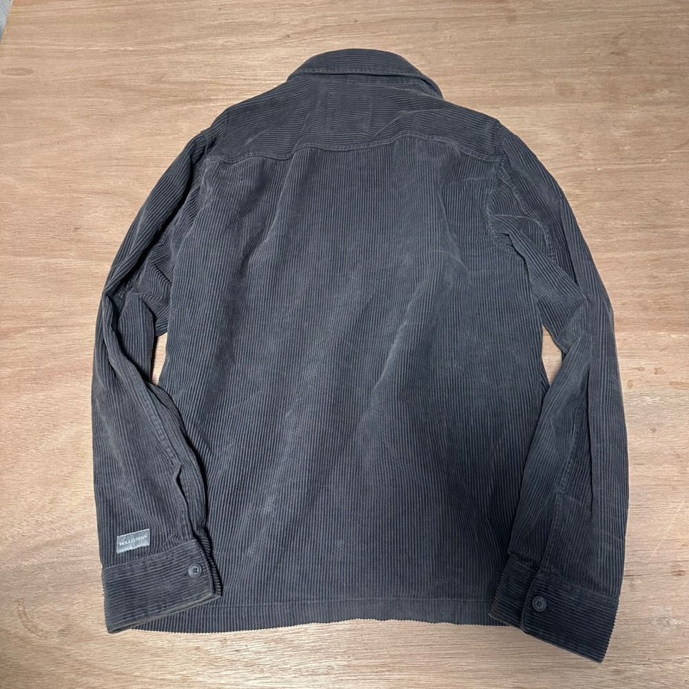 Hollister Mens Corduroy Button Down Shirt Gray Long Sleeve Pockets Medium - Picture 7 of 8